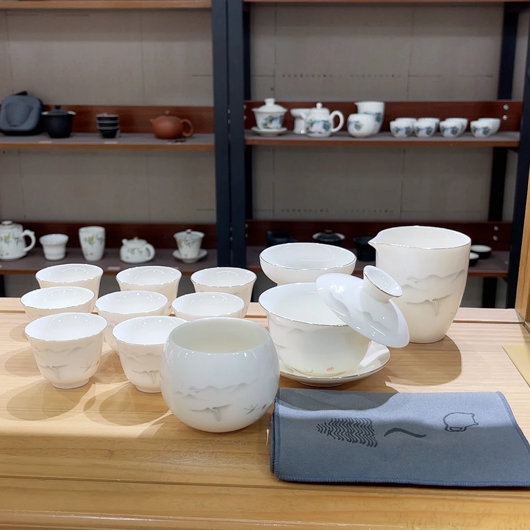 高端羊脂玉茶具套装