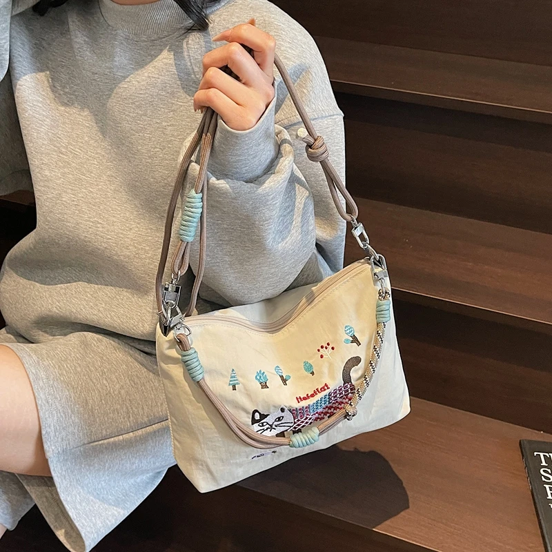 刺绣撞色通勤托特包夏季印花牛津布包包托特包腋下百搭单肩斜跨包