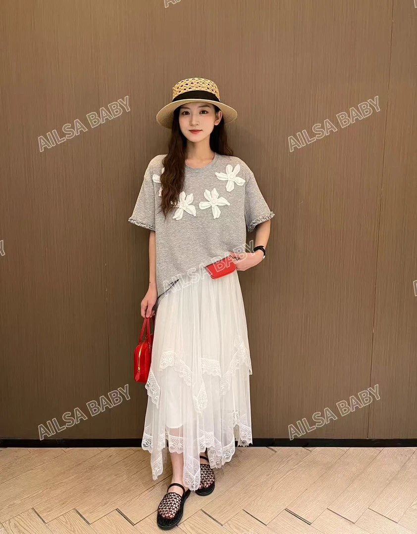 【AILSA BABY】欧货花边袖立体花朵T恤/51901A