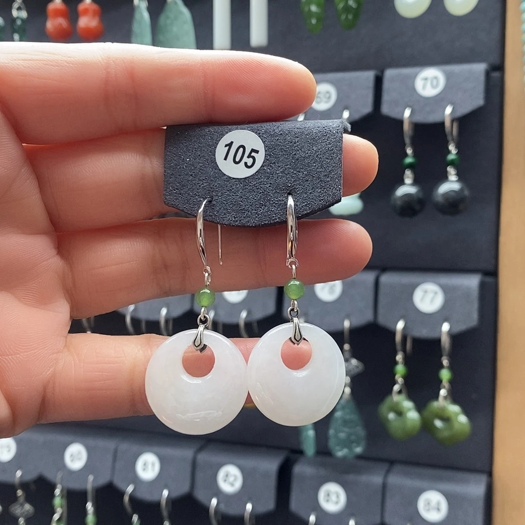 涵***）和田玉银S925镶嵌耳饰