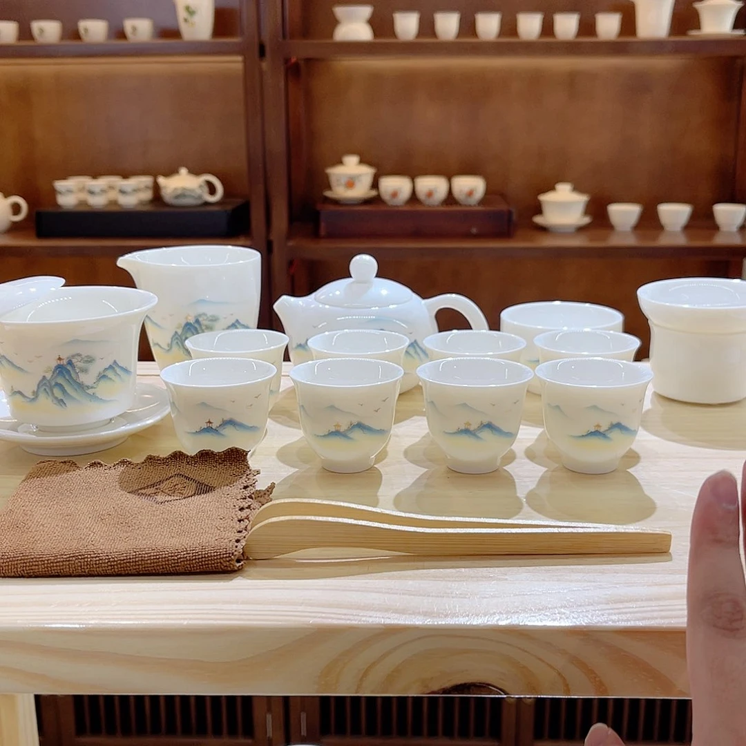 瓷片玄致羊脂玉瓷茶具套装