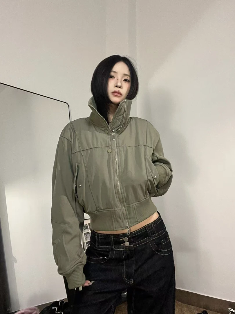 15GET 美式解构立领外套时尚百搭短款宽松休闲夹克上衣秋冬女