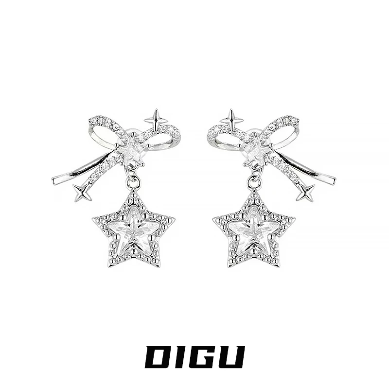 嘀咕家 铜合金合成锆石耳饰 蝴蝶结星星耳环夏季甜酷耳钉精致耳饰