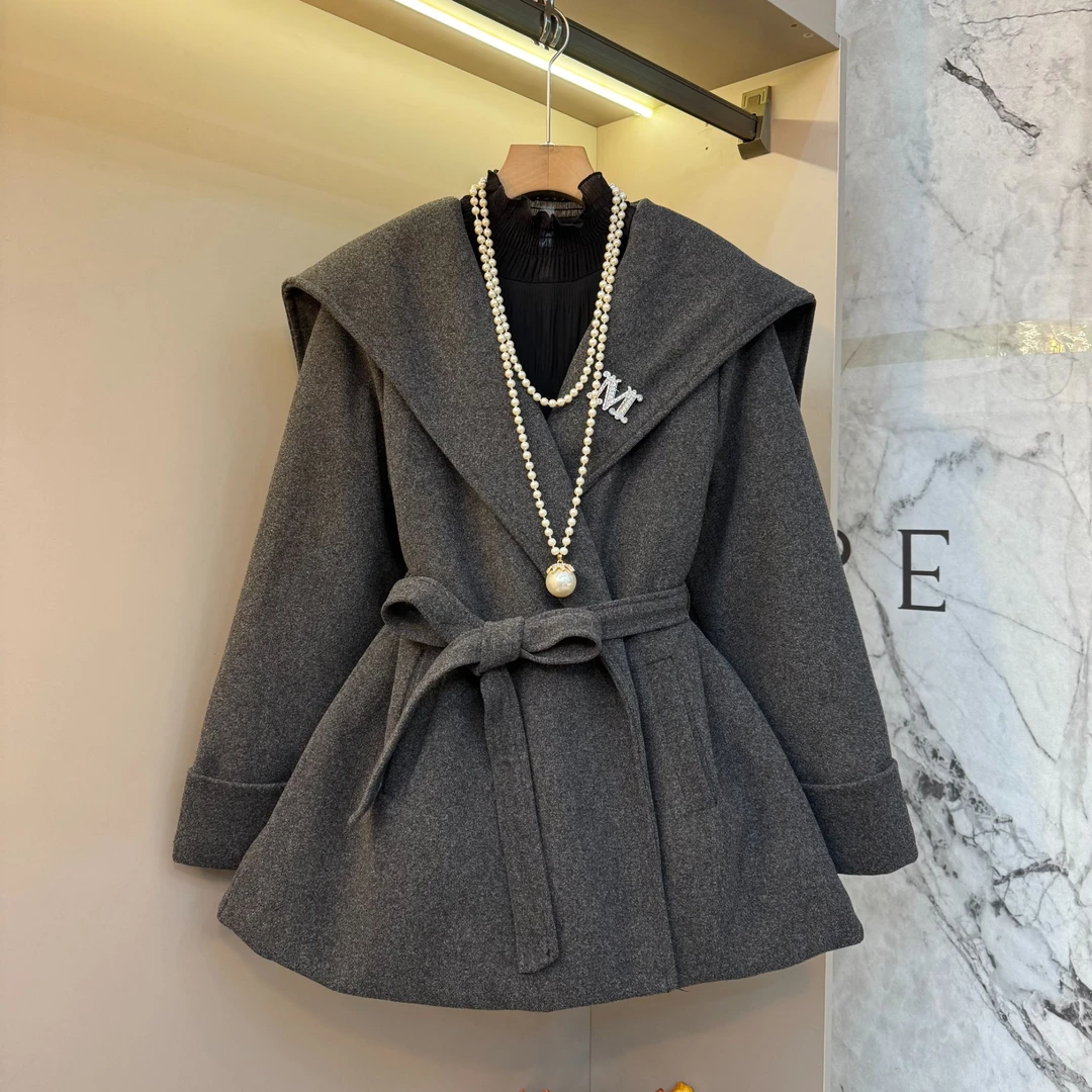 2025欧货气质轻奢法式洋气小香风毛呢绑带时尚欧货显瘦外套1538