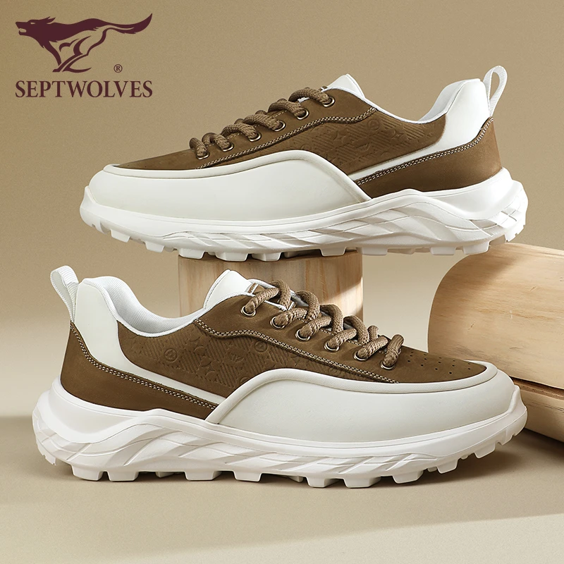 七匹狼真皮男士运动鞋秋季男鞋耐磨休闲鞋男2025新款白色增高鞋子