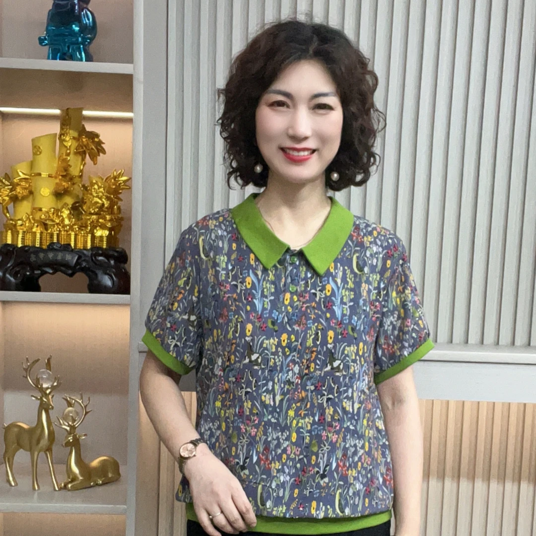 妈妈装流行欧若拉时尚潮牌女装宽松夏装女士独特漂亮小衫休闲短袖