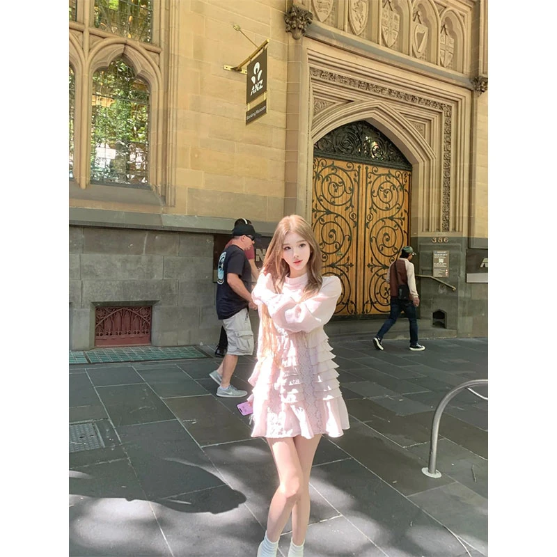 2025春季新款重工刺绣拼接荷叶边裙子女公主裙花边连衣裙