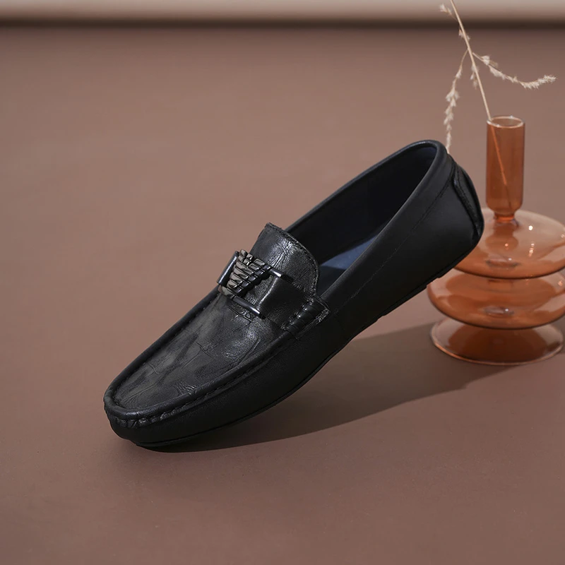 男士豆豆鞋头新款层牛皮休闲皮鞋乐福鞋一脚蹬真皮软底鞋商务皮鞋