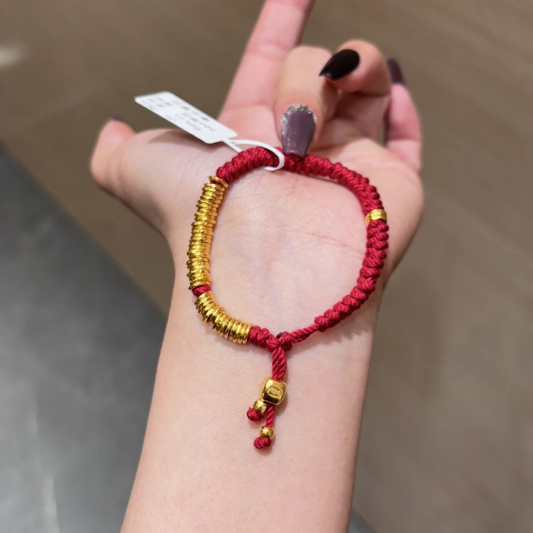 【菠萝珠宝】足金999 新款盘缠红绳 金重：12.46克