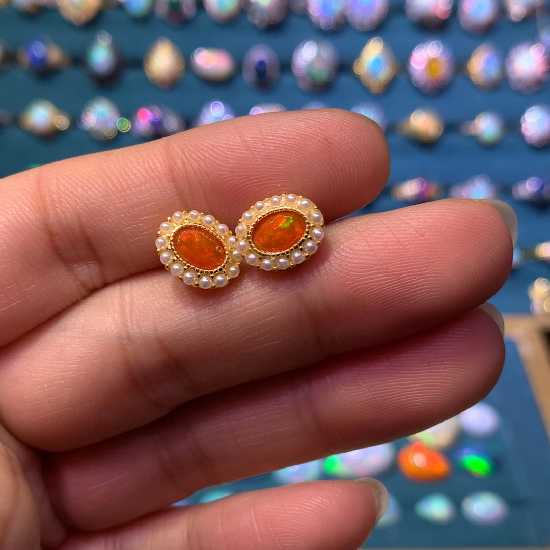 欧泊银S925镶嵌耳饰款