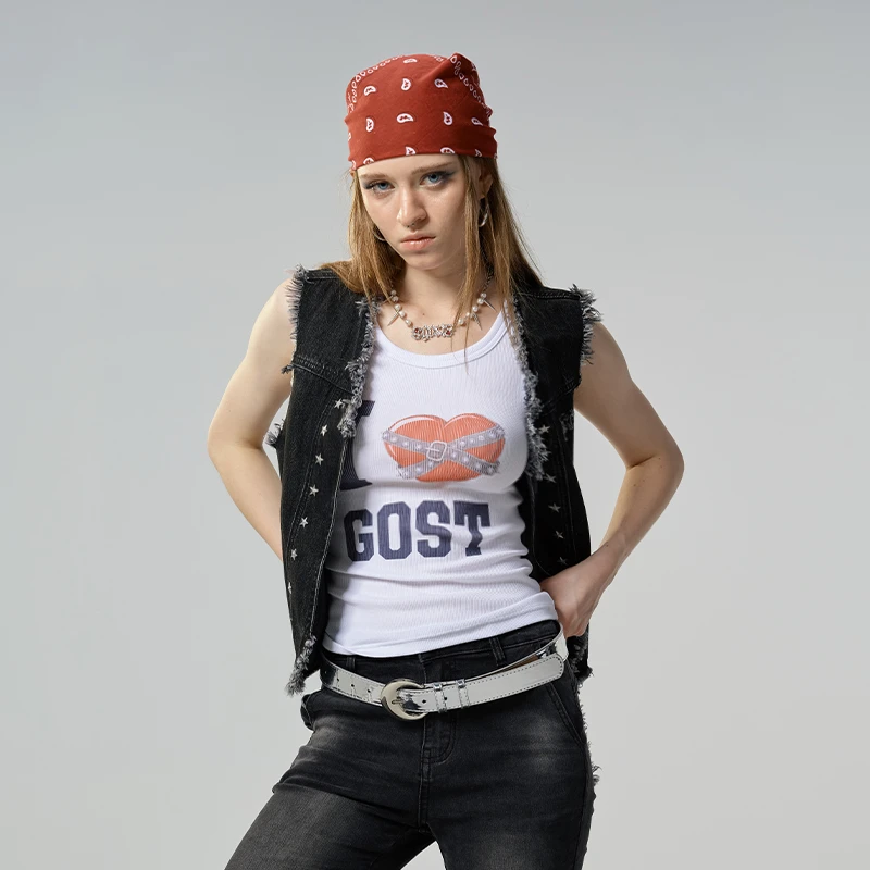 GOST朋克爱心背心女美式复古修身外穿吊带夏季新款内搭打底上衣