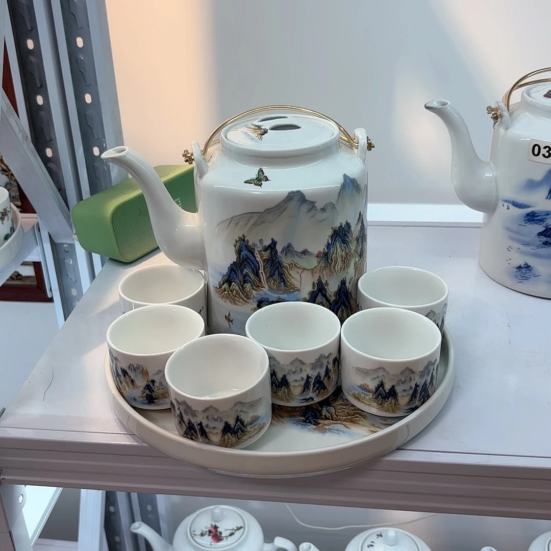 壶千里江山图四斤➕六个杯子➕茶盘