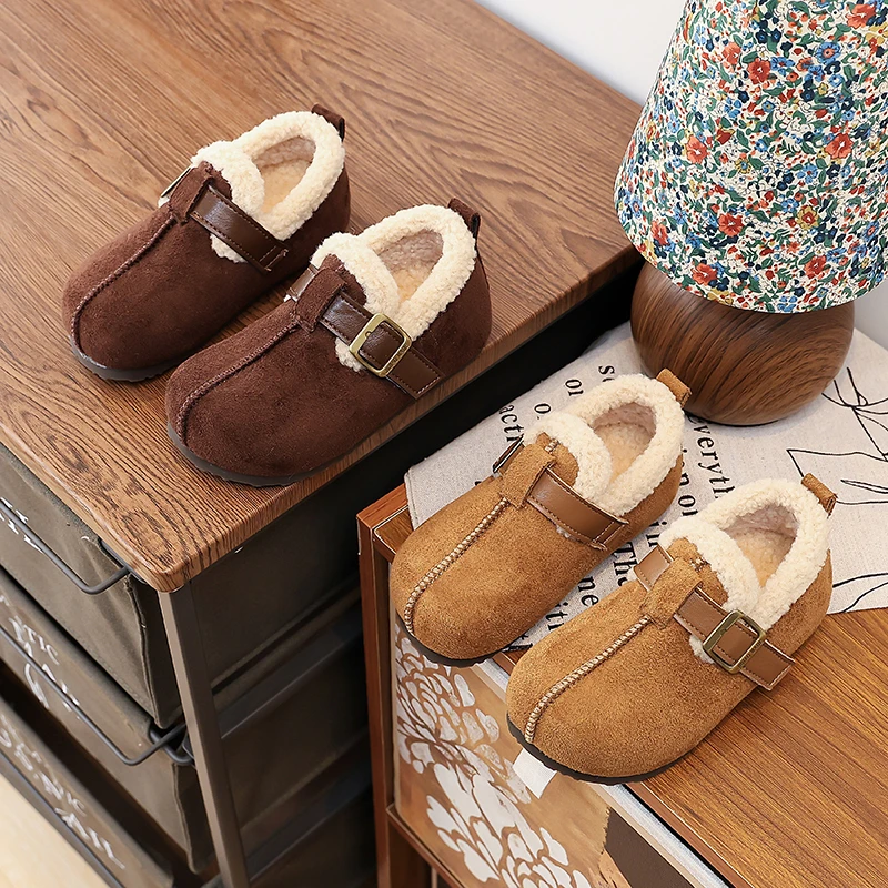 2025冬季新款儿童保暖勃肯鞋时尚复古软底男童女童低帮加绒棉鞋