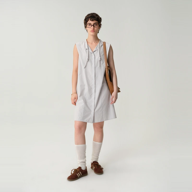 【城市漫游】PH KARIN时髦莫奈灰抗皱高密棉连衣裙女秋季新款