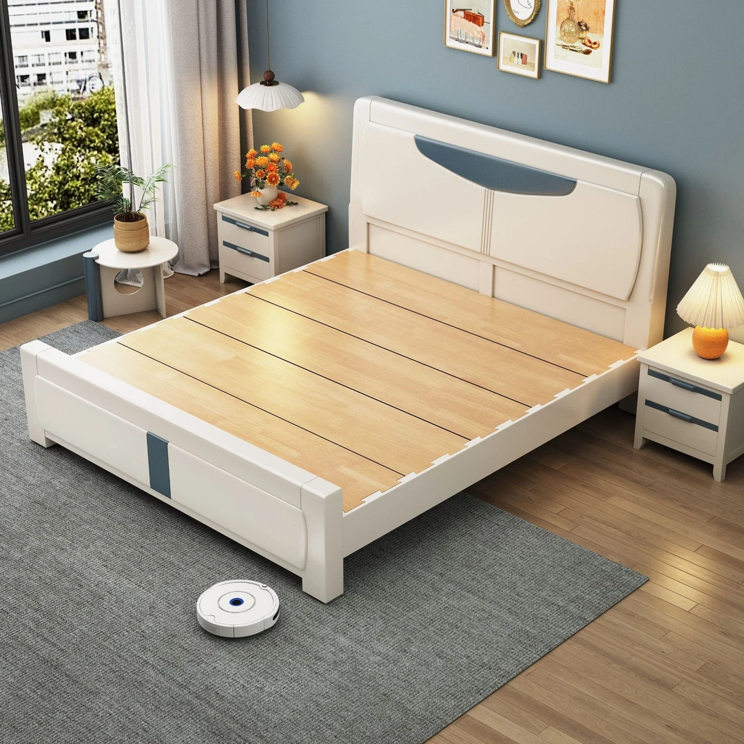 橡胶木全实木床现代简约主卧室1.2米儿童床1.8双人床榫卯结构888#