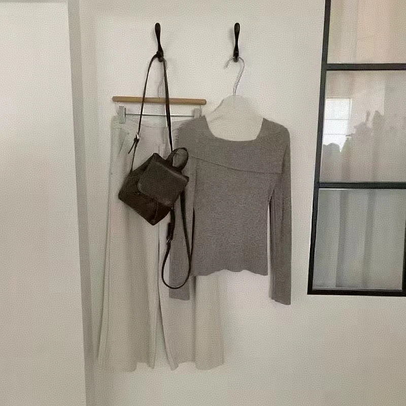 Datou 甜辣一字肩露锁骨毛衣女