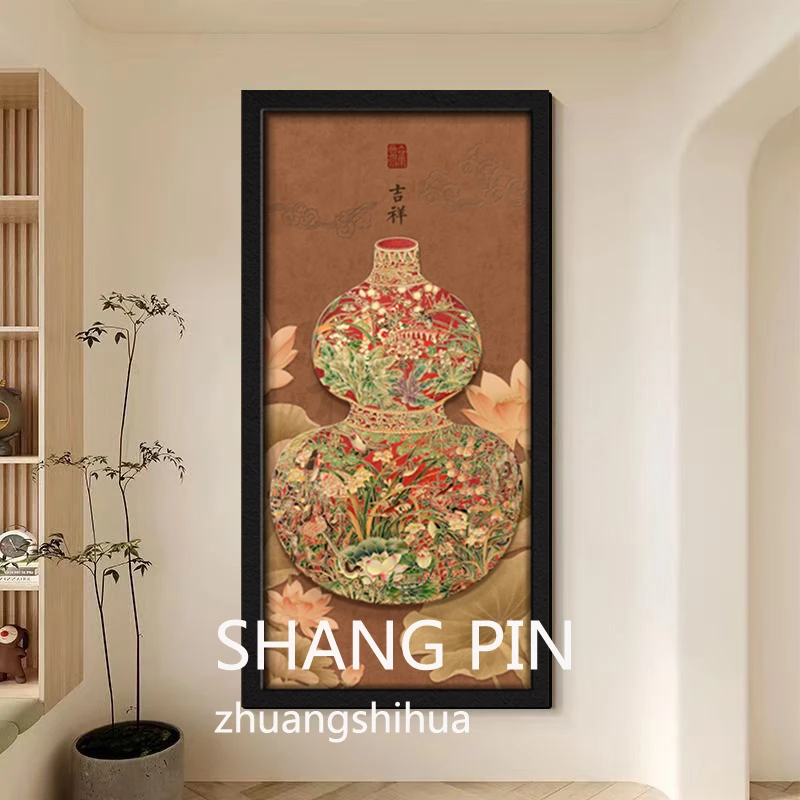 福禄玄关装饰画中古玄关百福图挂画入户壁画走廊客厅正对门玄关画