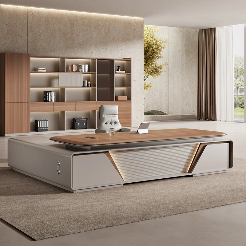 老板桌办公桌轻奢高级感董事长办公室吸塑大班台总经理室简约现代