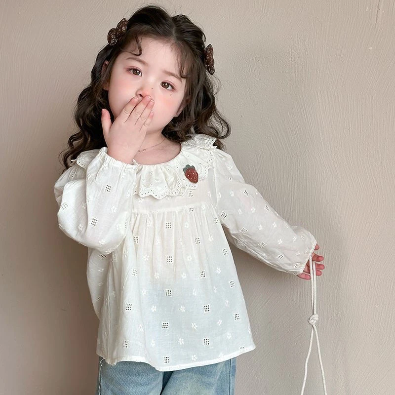 女童衬衫春秋季2025新款儿童洋气长袖娃娃衫女宝宝时髦内搭打底衫