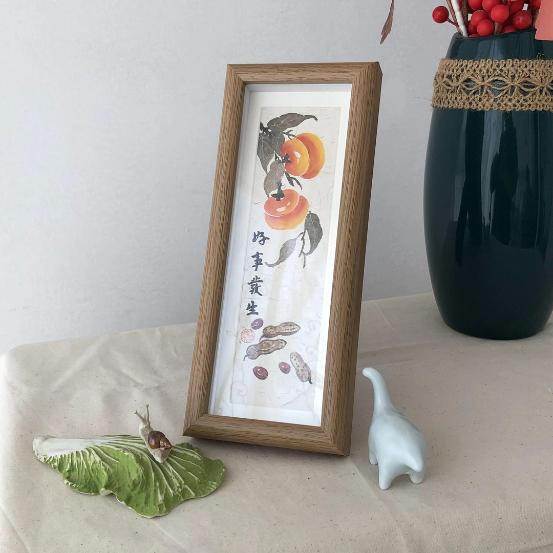 5*10寸 柿柿如意 好柿花生 水墨文创摆台 桌面装饰摆件 精品软装