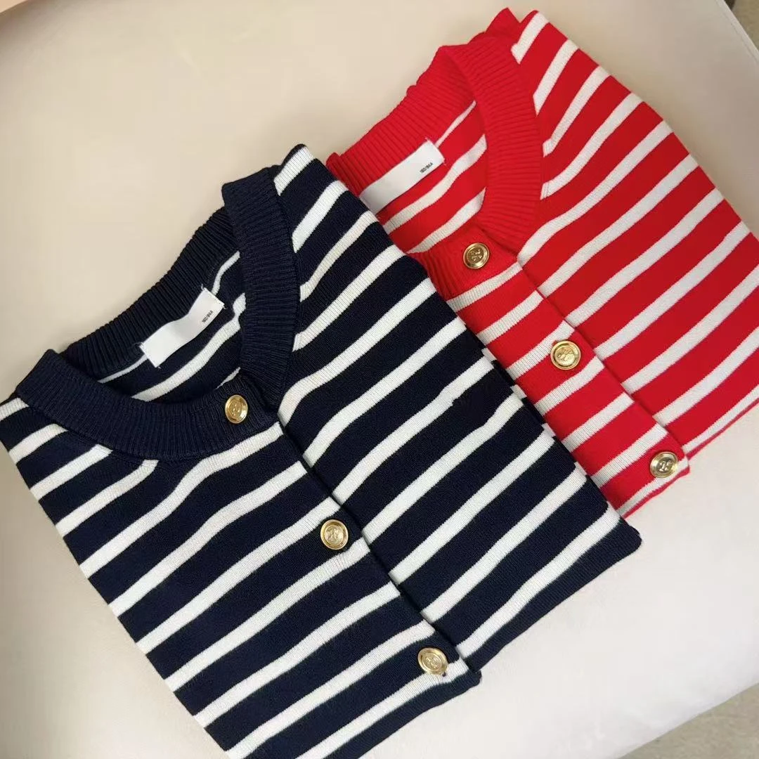 2025秋季新款针织不褪色开衫条纹毛针织衫针织衫百搭