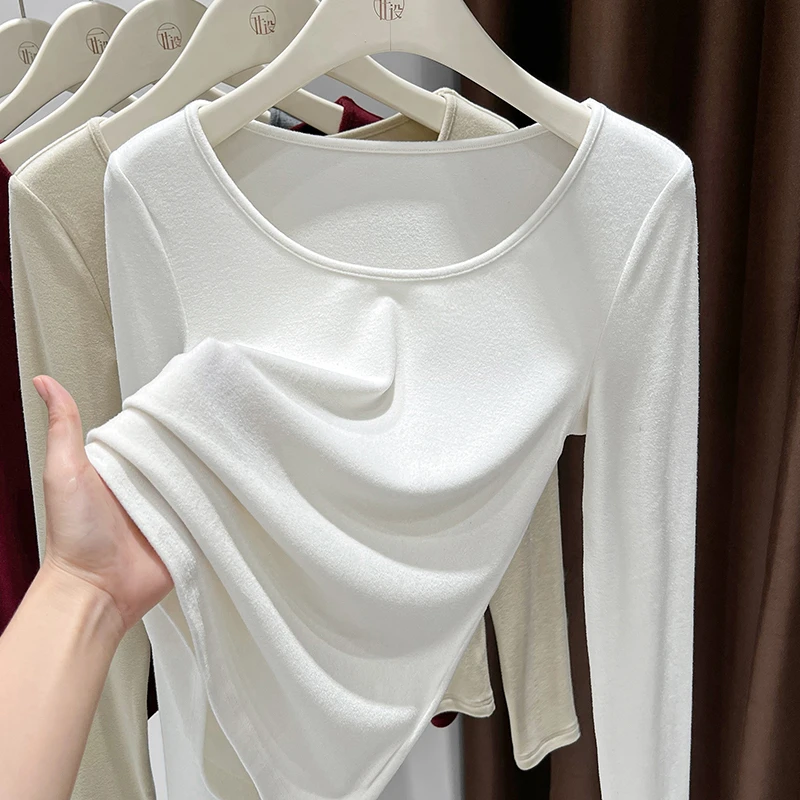 高级感双面磨毛修身打底衫女爆款2025新款保暖内搭小个子长袖上衣