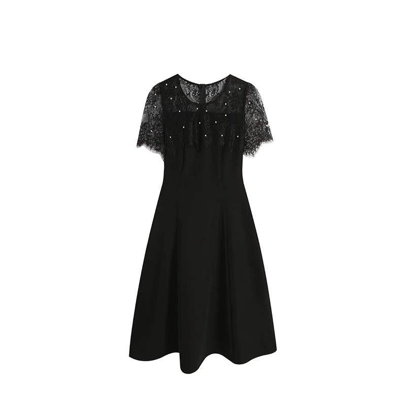 【五季家大码】气质显瘦黑色夏季轻奢蕾丝连衣裙小黑裙裙子ZL54841