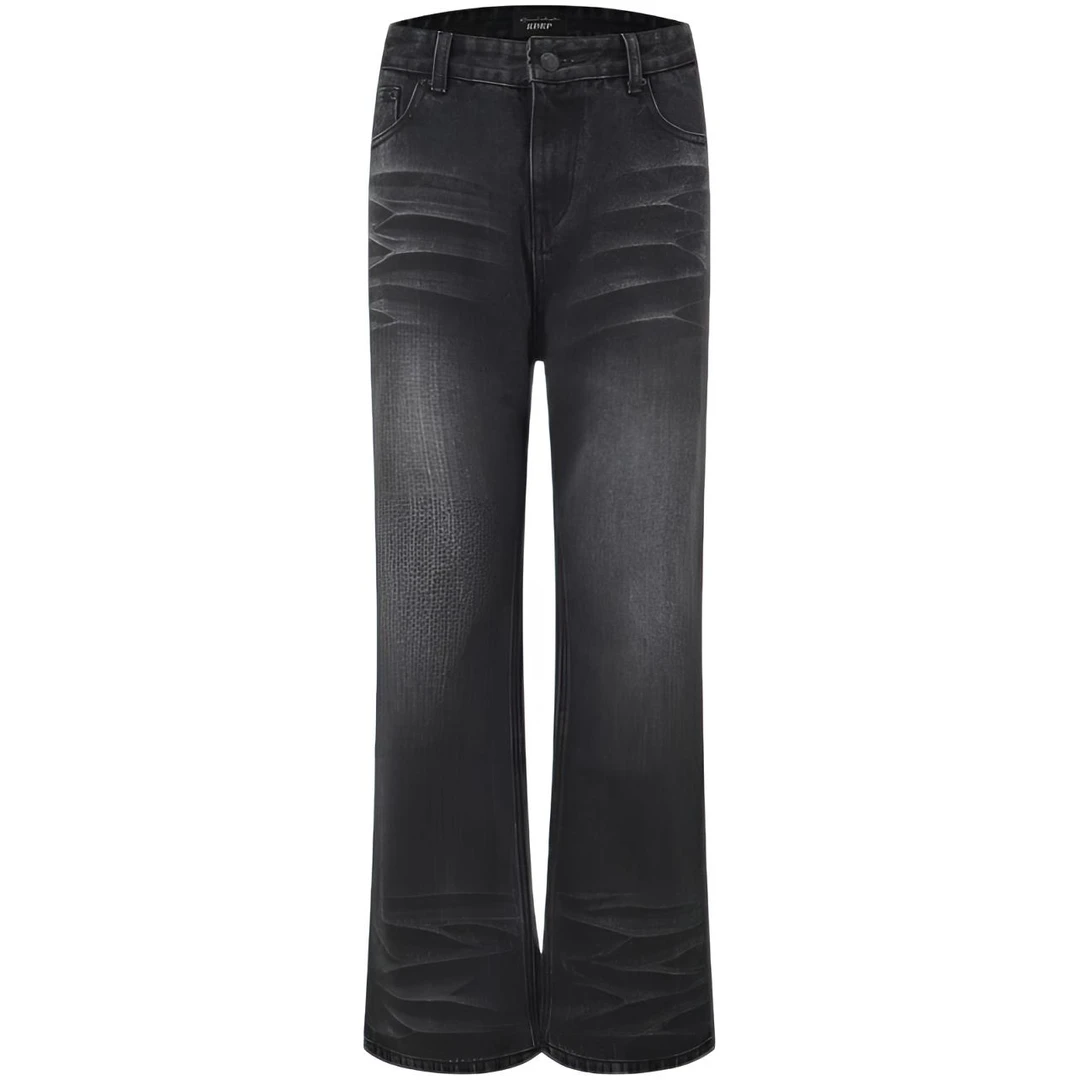 Aurora 高端重磅水洗cleanfit百搭通勤裂痕猫须牛仔裤男女同款