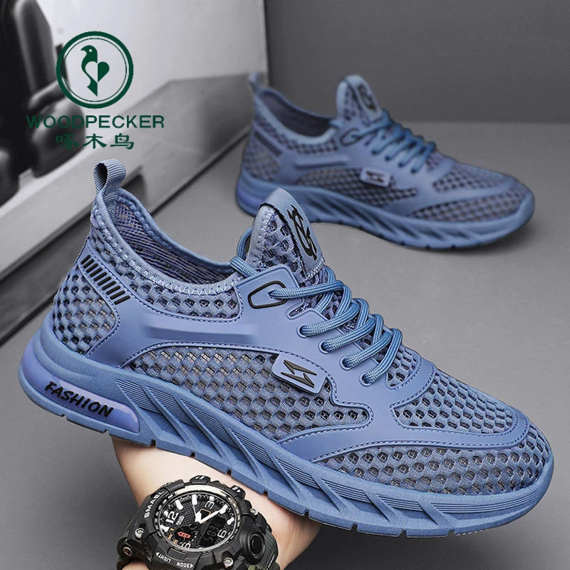 正品啄木鸟男鞋夏季2024新款镂空透气休闲百搭软底耐磨网面运动鞋
