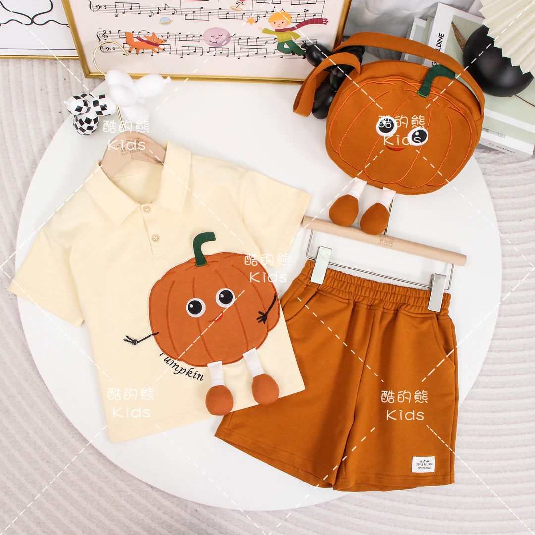 儿童夏季卡通风套装2025男童女童韩版洋气翻领上衣两件套D2S5-656