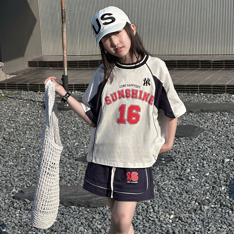 女童夏季套装新款女大童t恤休闲时髦短袖T儿童运动女孩夏装短裤潮