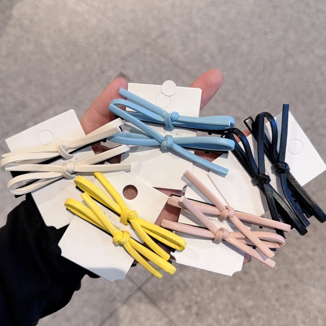 2个装彩色蝴蝶结发夹~皮质侧边简约ins刘海发卡刘海夹子前额