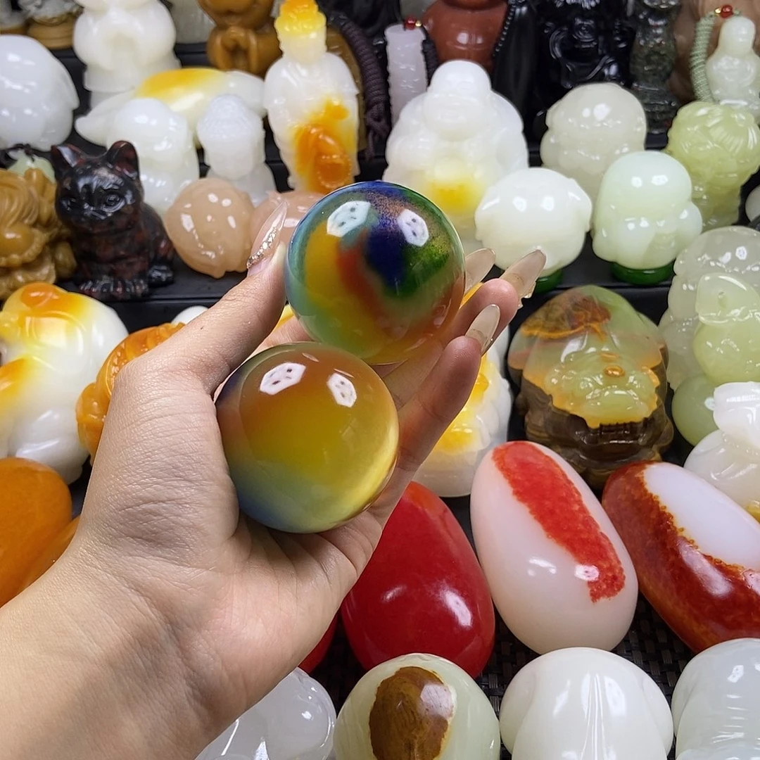 无花朵原石雕刻把件 手球