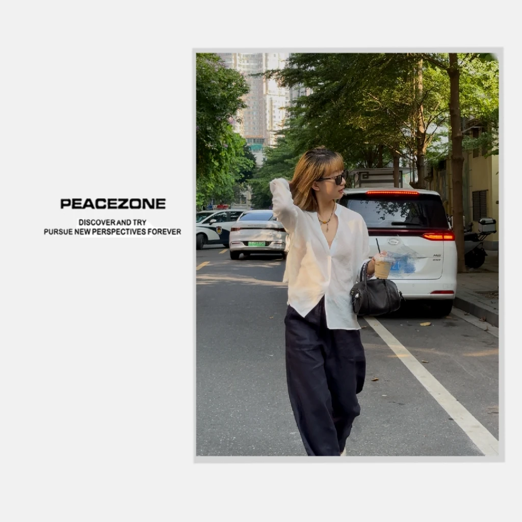 Peacezone 天丝+苎麻 新款清凉时尚休闲薄款衬衫/HTX169