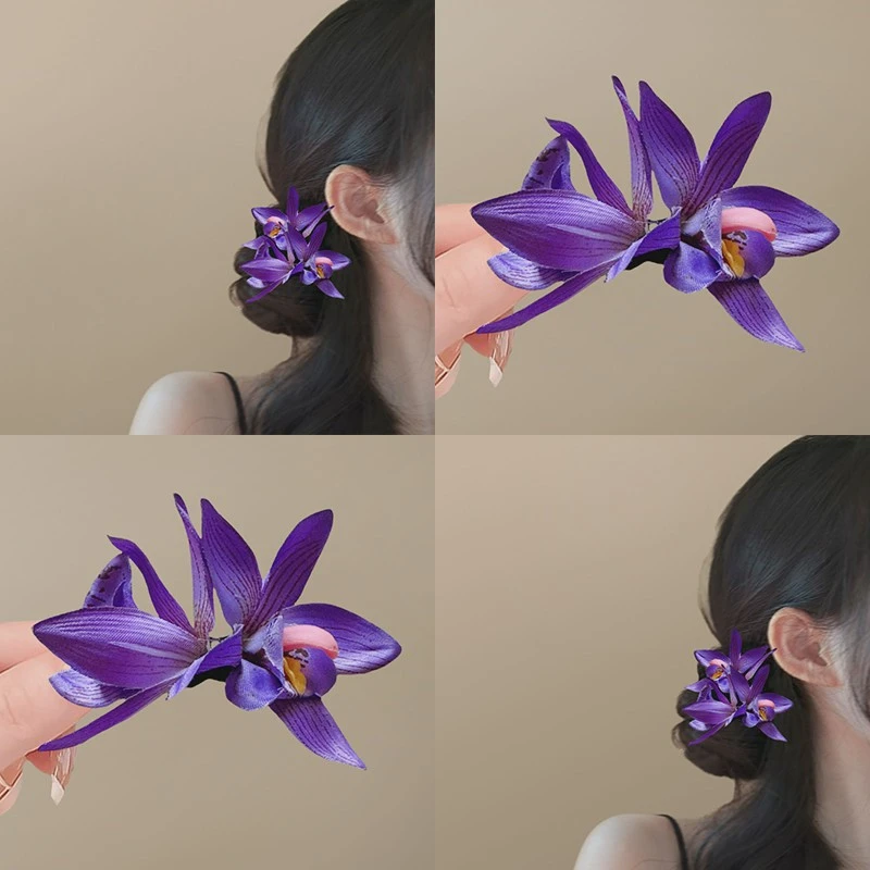 迷上紫色！纯欲蕙兰花发夹！超仙侧边夹盘发碎发夹气质春头饰发饰