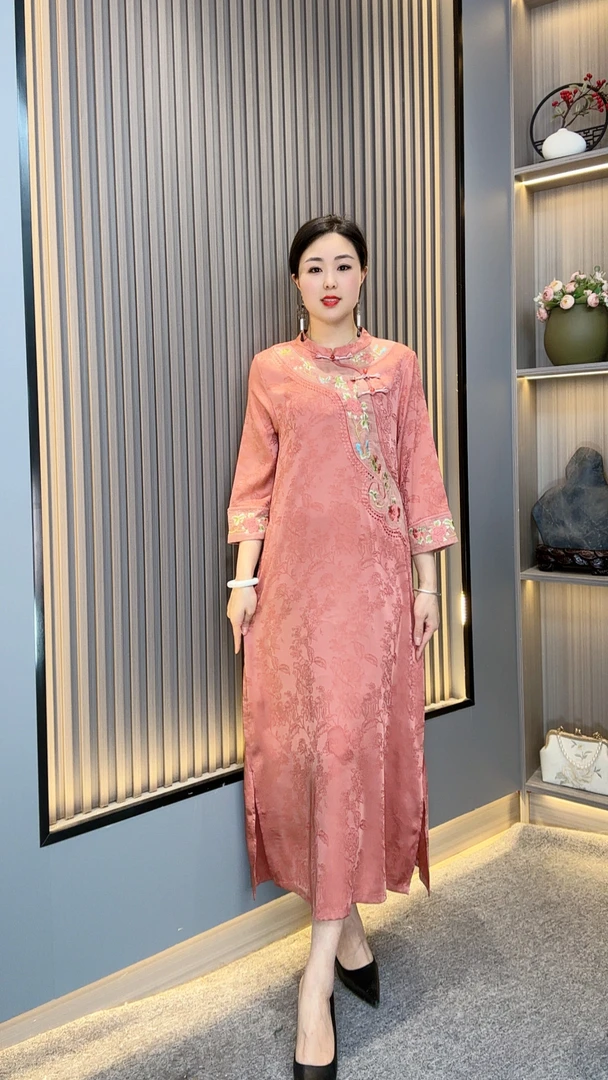 烟雨YJ6519妈妈装新中式国风盘扣连衣裙