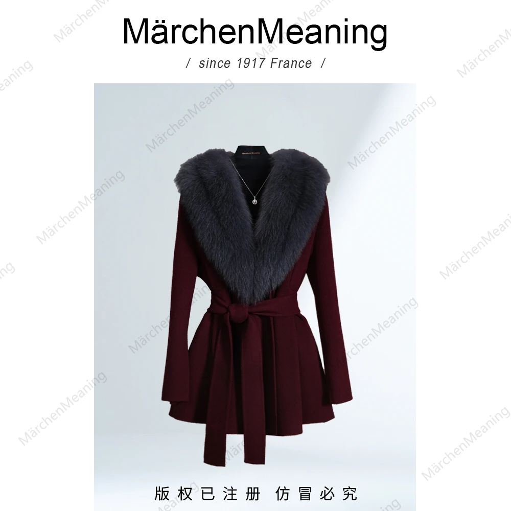 V领厚款毛呢外套气质长袖上衣设计师短款宽松型轻奢赵