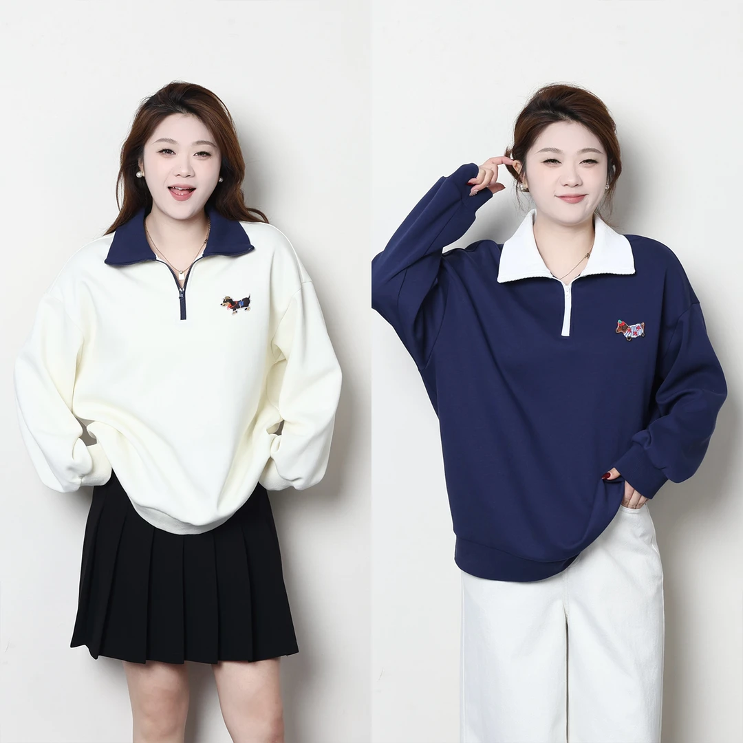 裂渡宣宣【元气小狗】微胖大码女春百搭显瘦刺绣小狗卫衣 ZY412F09