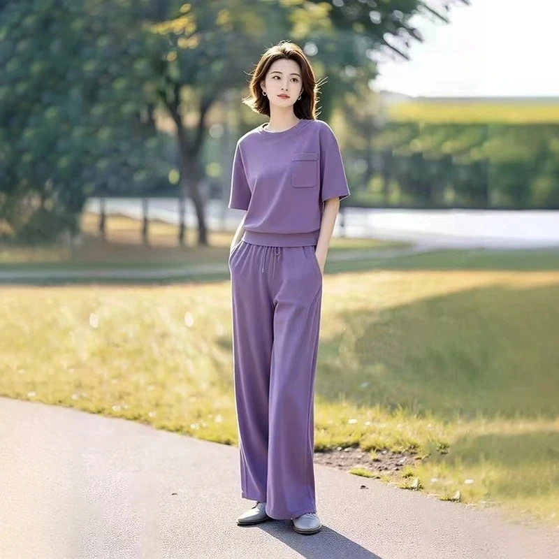 休闲风时尚套装运动洋气宽松显瘦上衣夏装减龄休闲