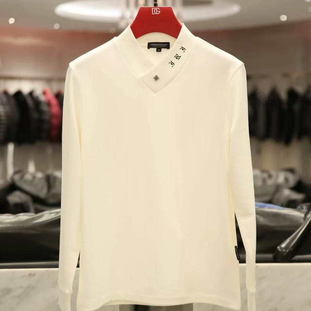 新款高端男士潮流百搭个性领口纯色休闲T恤DDS25013