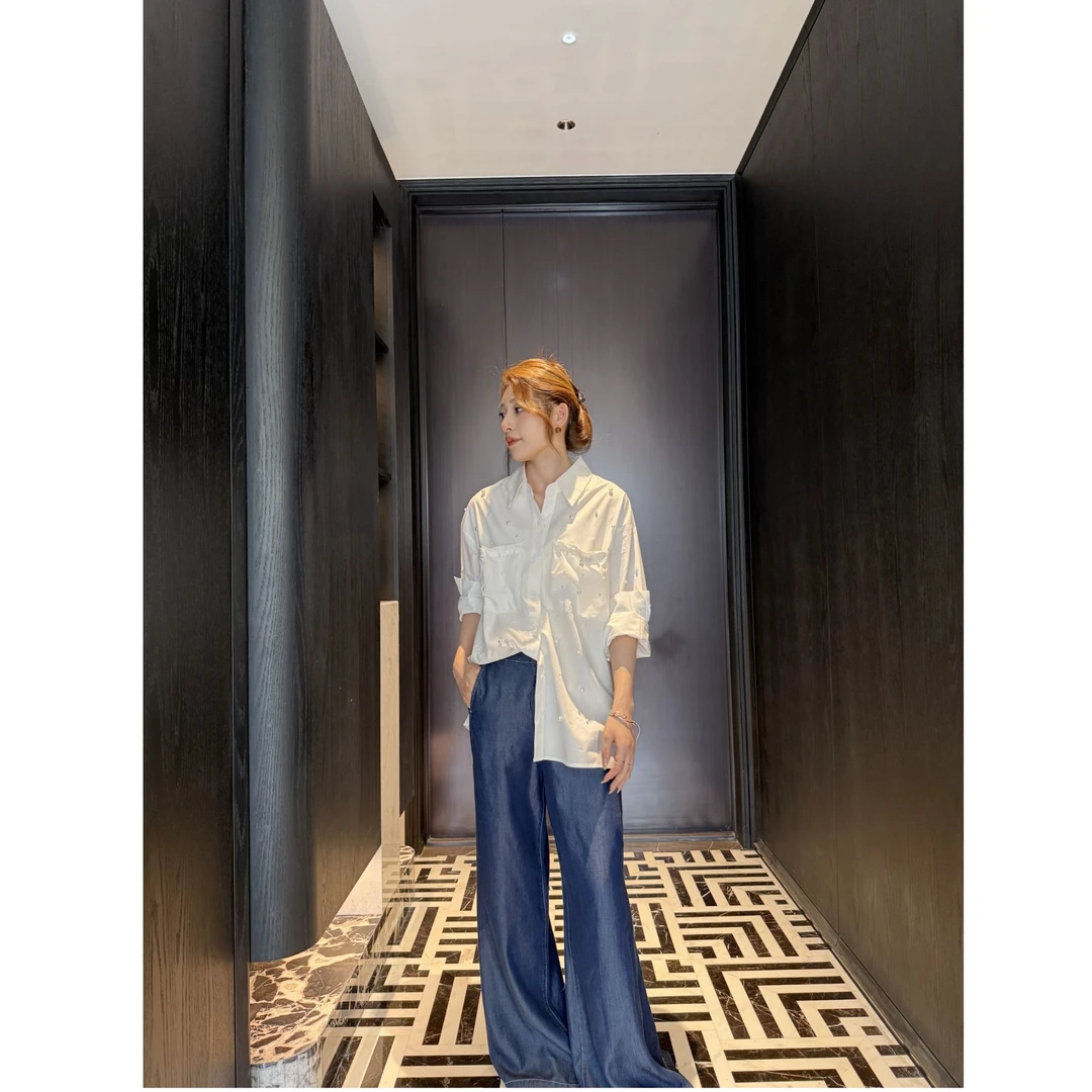 【彤彤】珍珠衬衫领气质夏季时尚单排扣衬衫YW-10KUN110S8367