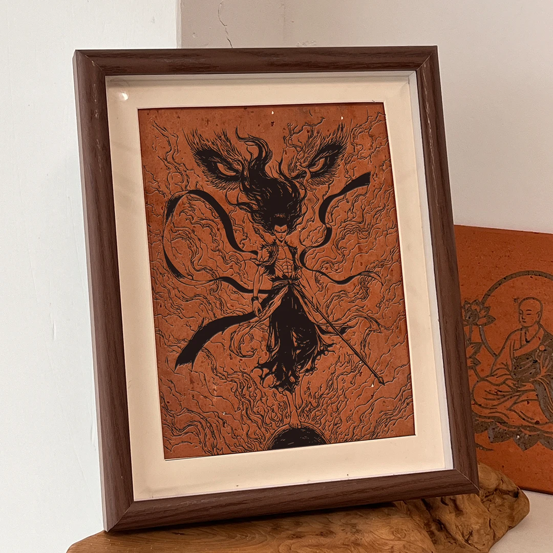 红砖雕刻创意摆件家用搞笑古风书法茶室装饰私人定制带相框