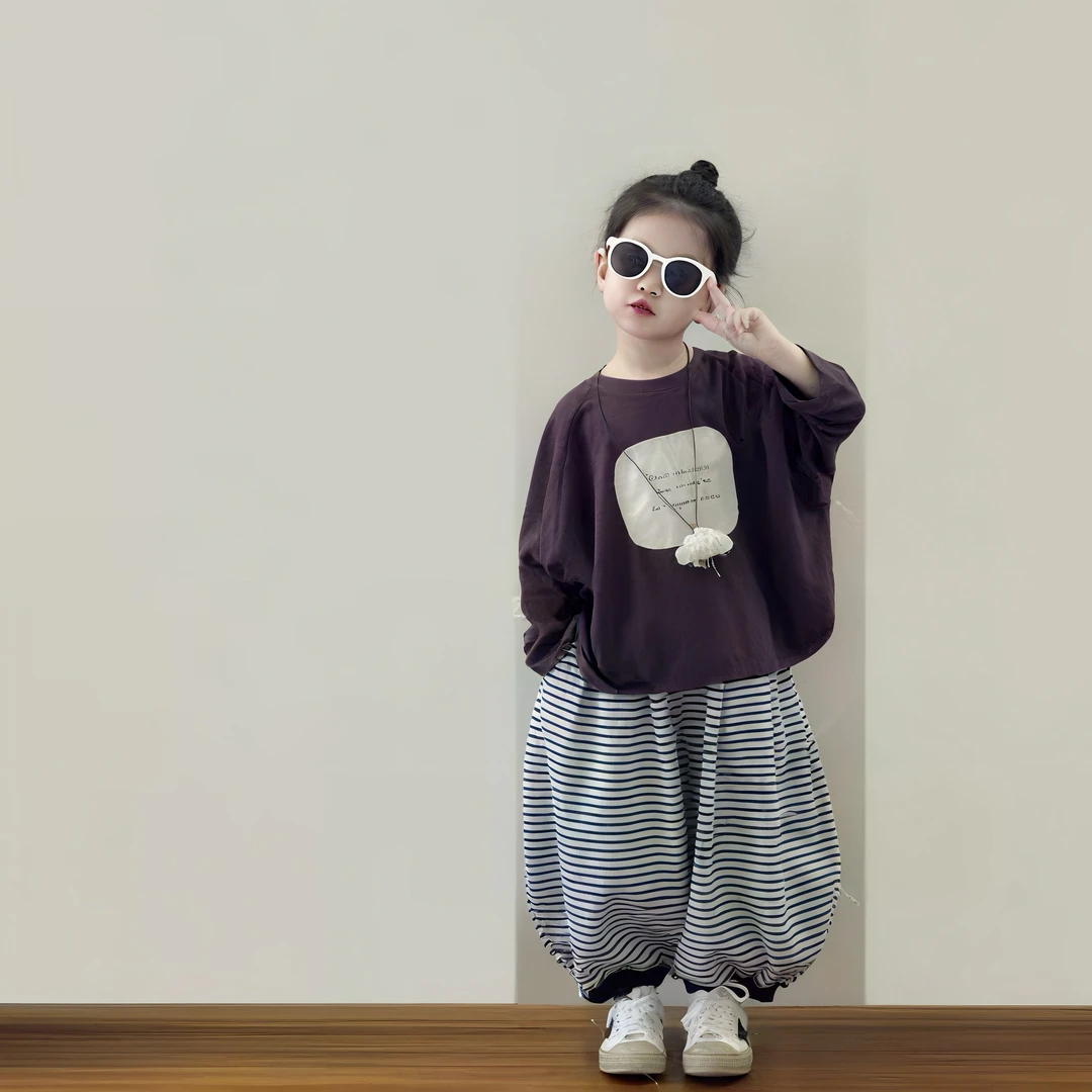 女童秋装套装洋气女宝宝卫衣条纹阔腿束脚裤两件套穿搭潮公主风
