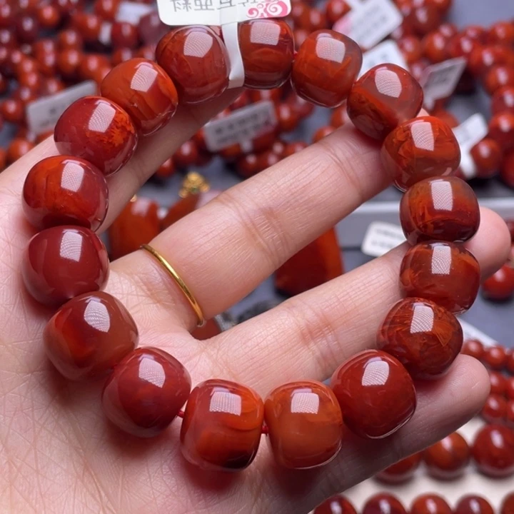 春***开南红玛瑙未镶嵌其他D14mm原矿瓦西料玫红妖火焰老型手串