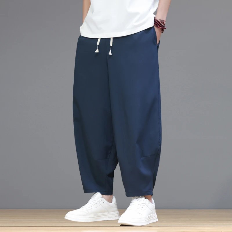 冰丝裤子男款夏季休闲薄款2025爆款新款宽松阔腿大码九分裤中国风