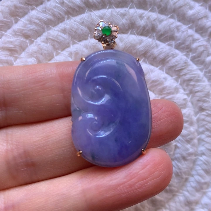 翡翠18K金镶嵌颈饰冰妖紫如意