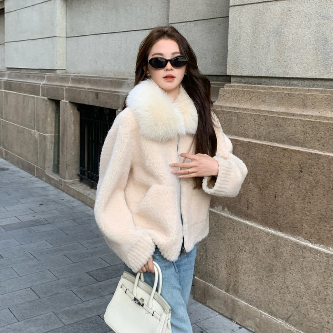 雪境漫游 羊毛皮毛一体短外套毛领毛毛羊羔毛加厚轻奢洋气外套女