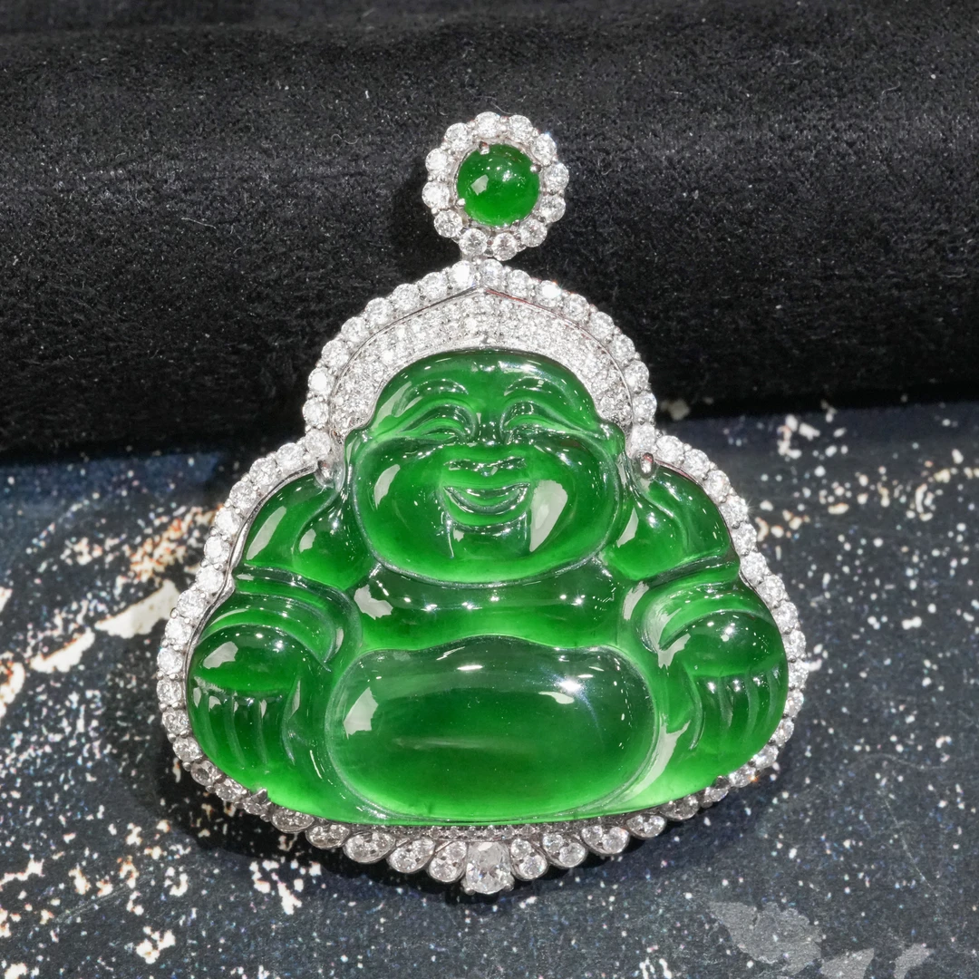 18k金天然A货翡翠佛公吊坠配高货绳不含图链多样性发百搭气质精美