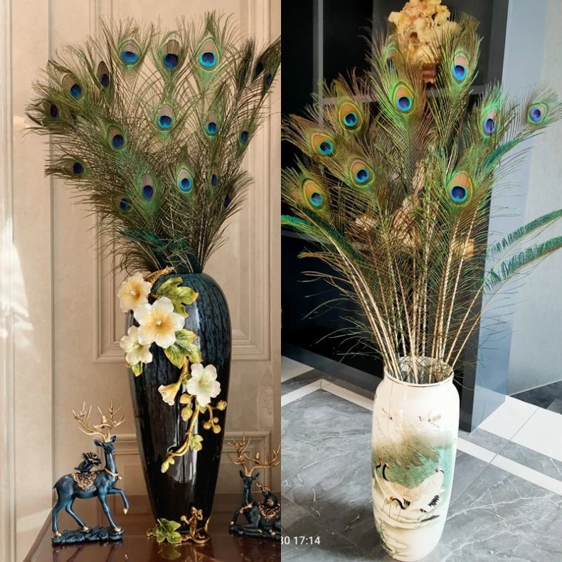 孔雀毛羽毛家里摆设的装饰品客厅摆件大件插孔雀毛羽毛的花瓶