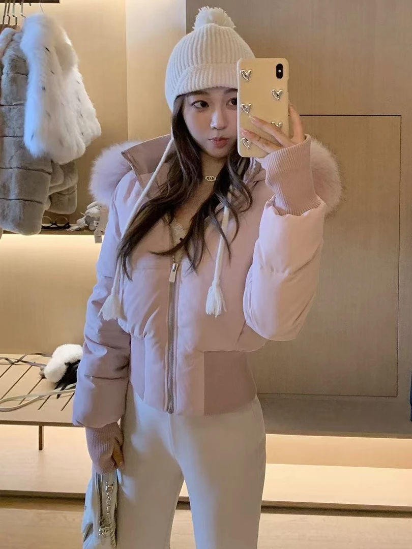 小海鸥爆款修身大毛领短款棉服女冬季新款连帽收腰显瘦棉衣外套潮